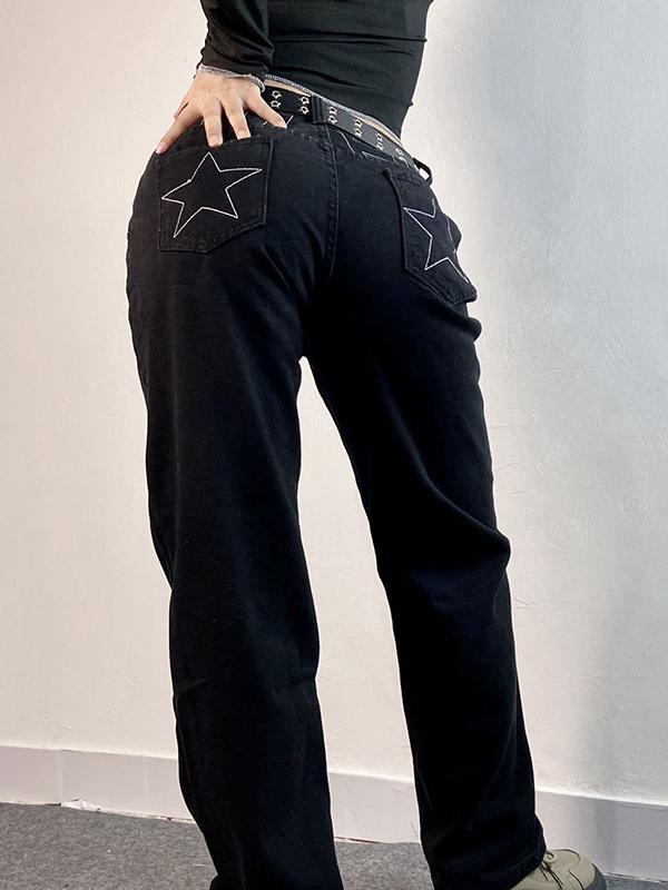 American Retro Star Embroidery Boyfriend Jeans Product Image