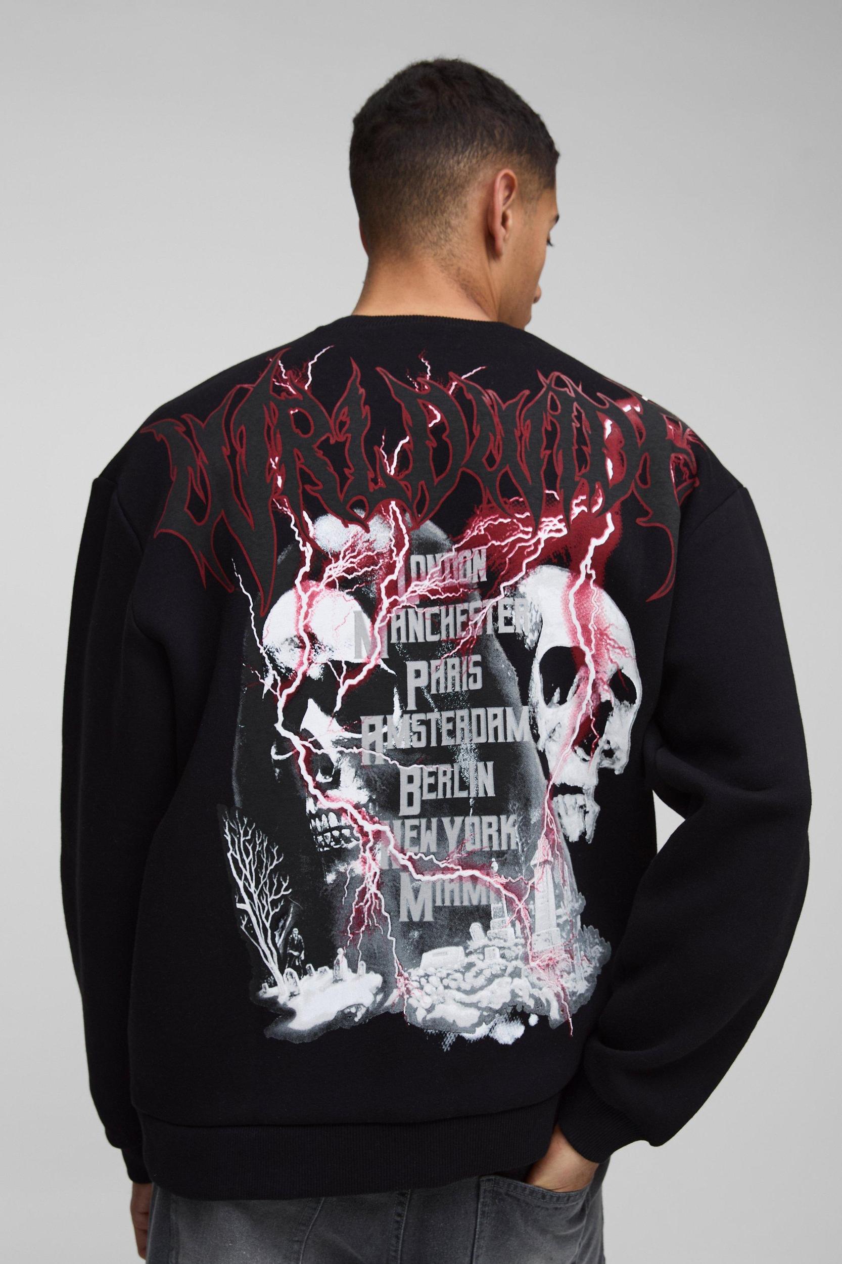Oversized Large Scale Gothic Skull Graphic Sweatshirt | boohooMAN USA Product Image