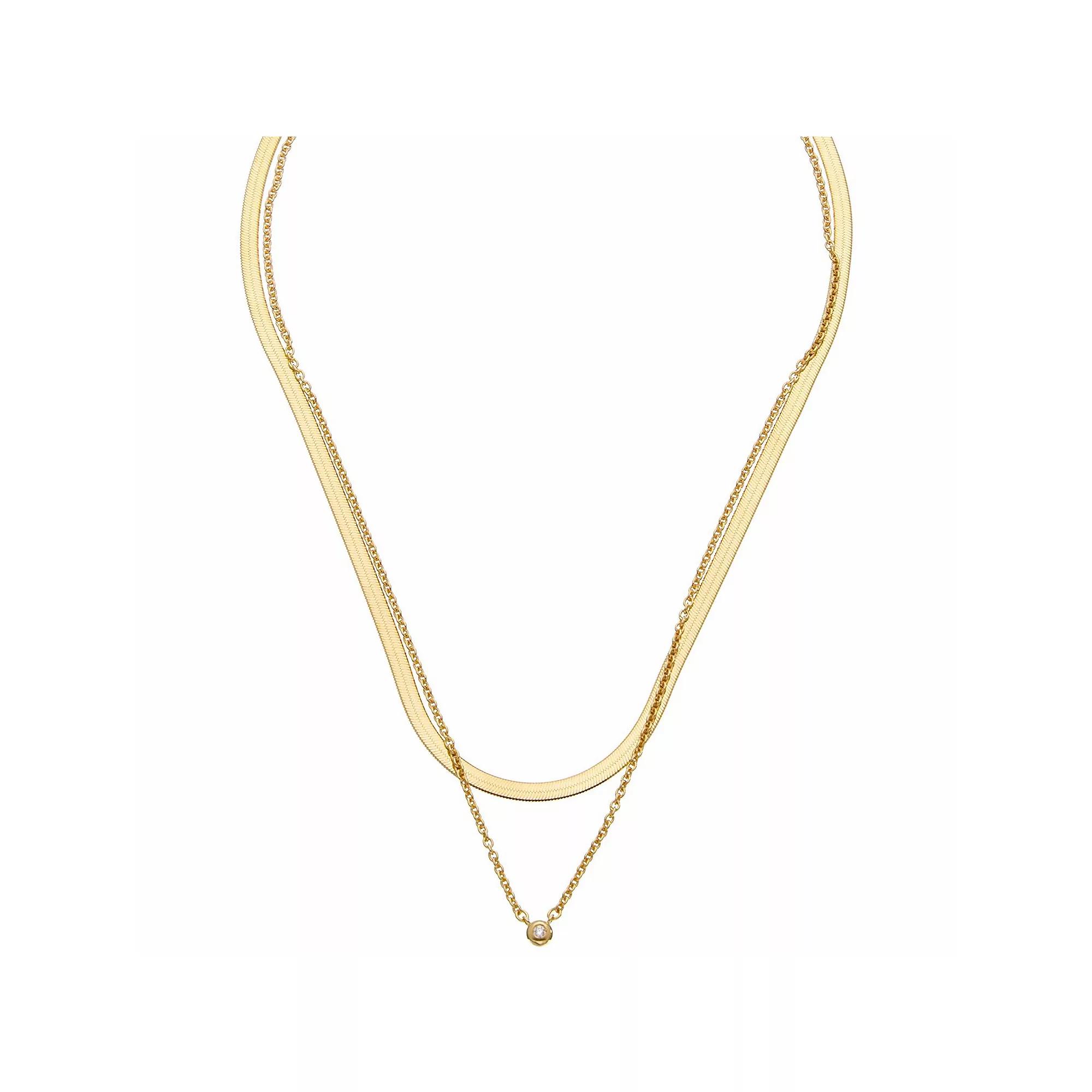 Meshmerise Sterling Silver Diamond Accented Herringbone Layered Necklace, Women's, Size: 16-18" ADJ, Gold Tone Product Image