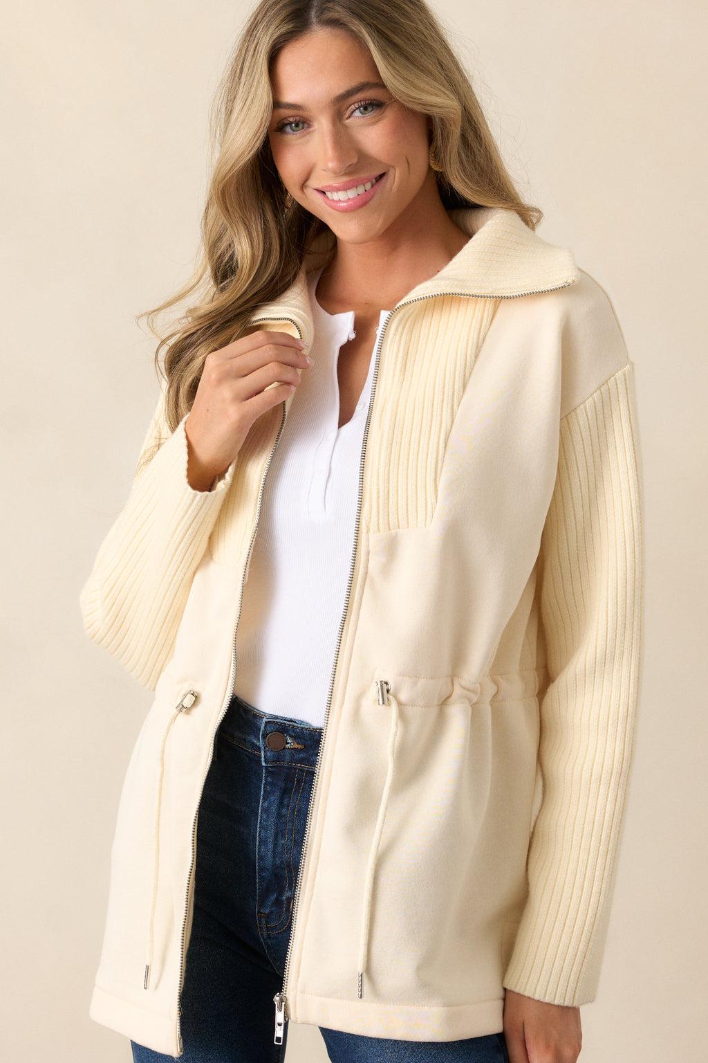 Alabaster Dreams Ecru Drawstring Jacket Product Image