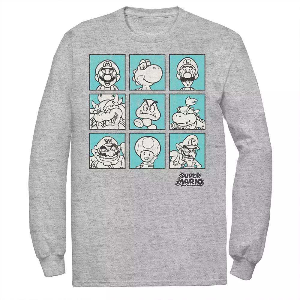 Big & Tall Nintendo Super Mario Teal Character Boxes Long Sleeve Graphic Tee, Men's,  Product Image