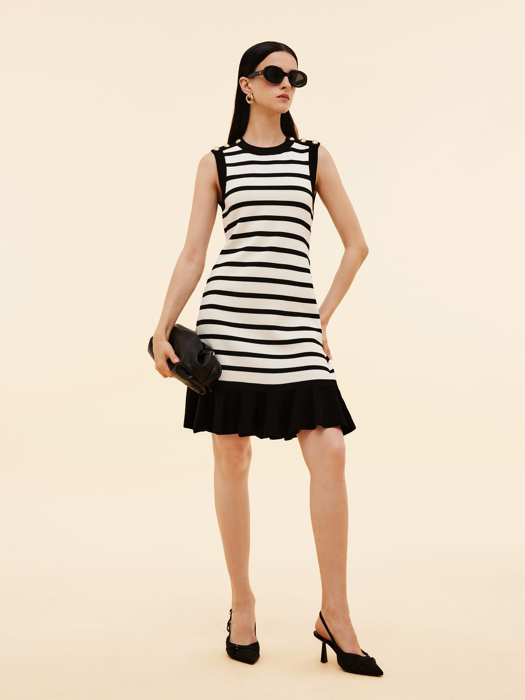Tencel Blend Stripe Contrast Trim Women Knit Mini Tank Dress Product Image