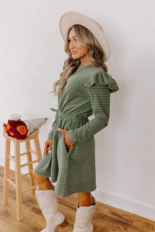Harvest Harmony Stripe Mini Dress in Olive Product Image