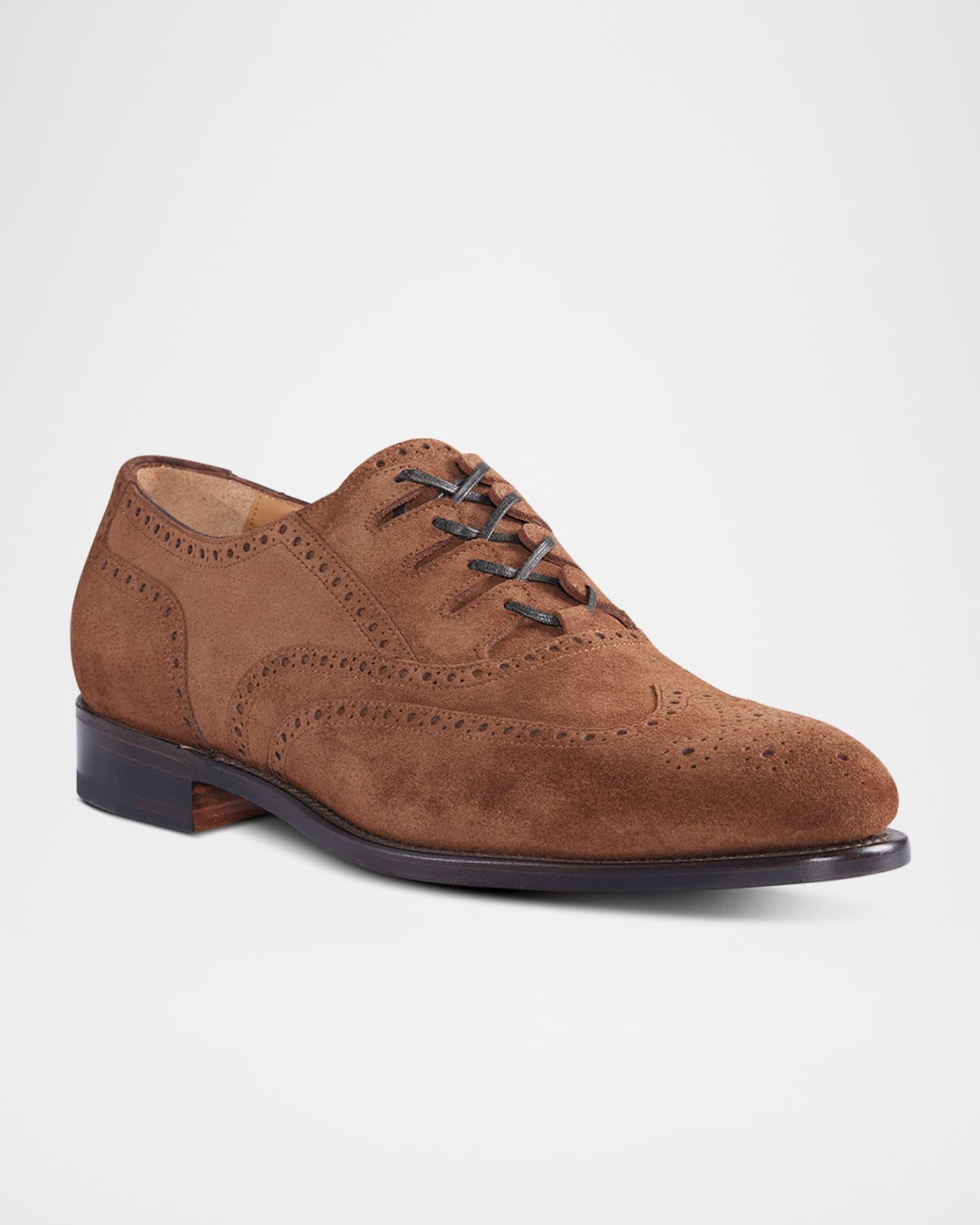 Men's Suede Brogue Wingtip Derby Shoes Product Image