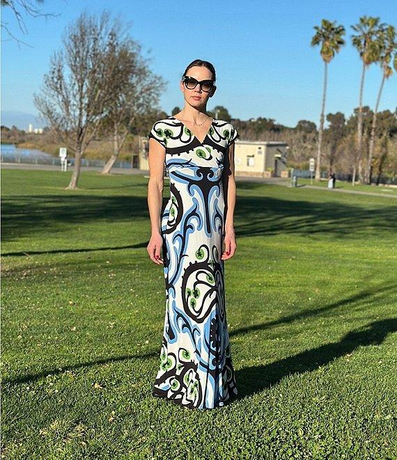 Eva Varro Convertible Baroque Print and Solid Black V-Neck Sleeveless A-Line Maxi Dress Product Image