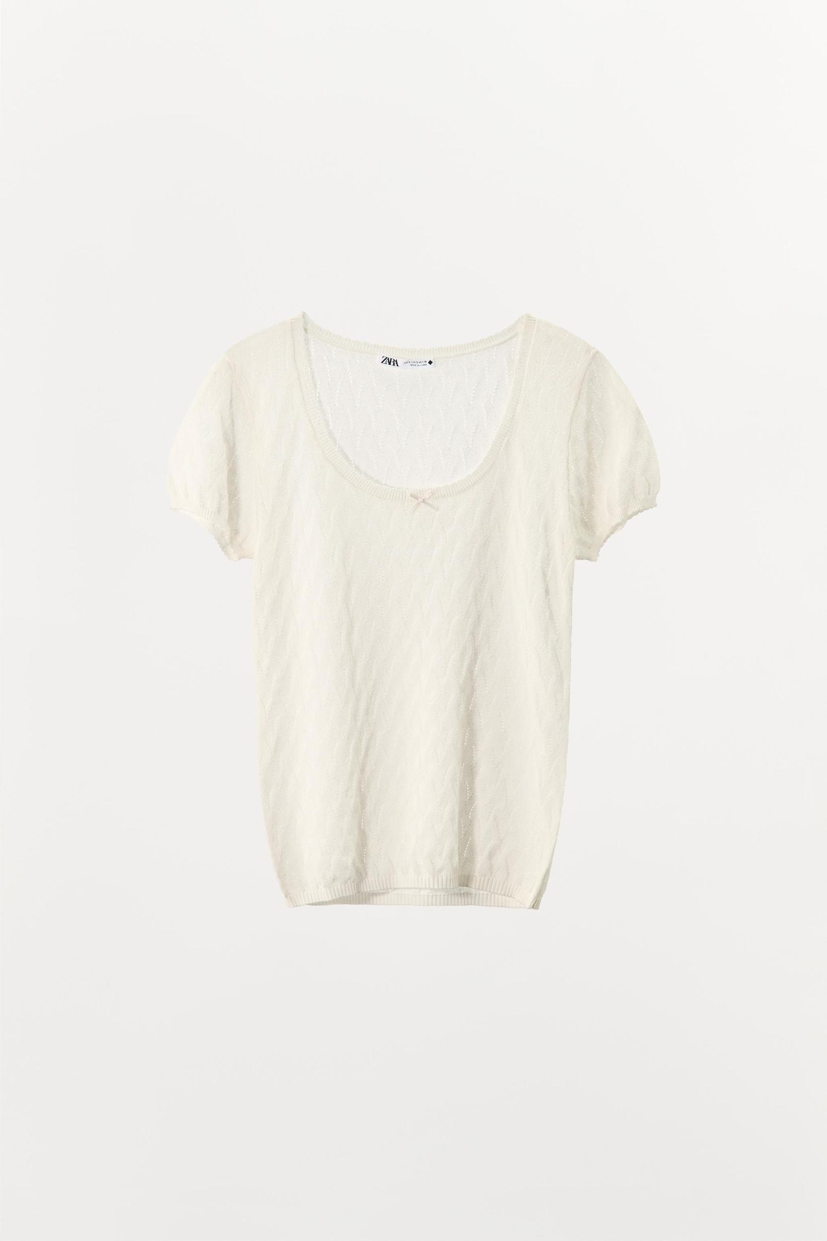 POINTELLE KNIT BOW T-SHIRT Product Image