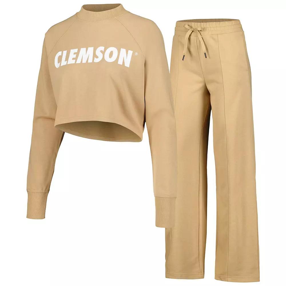 Women's Tan Clemson Tigers Raglan Cropped Sweatshirt & Sweatpants Set, Size: Small, Team Product Image