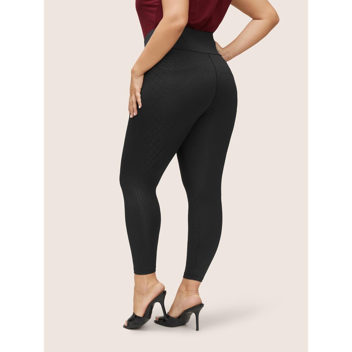 Plus Size Plain Textured Skinny High Rise Leggings Women Black Casual High stretch Skinny High Rise Everyday Leggings BloomChic 18-20/2X Product Image