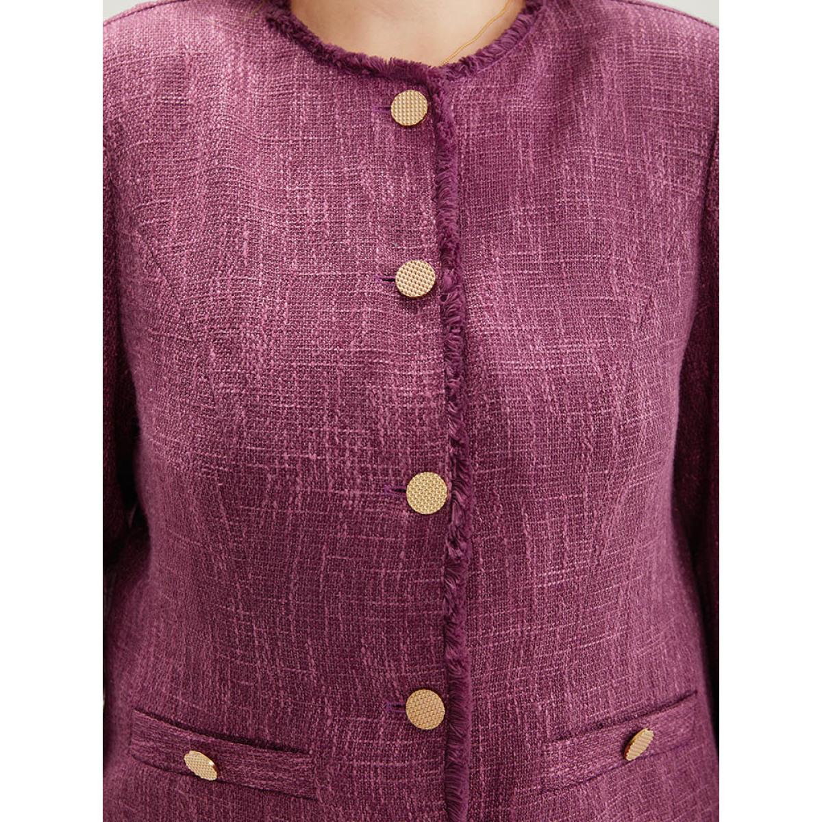 Plus Size Texture Buckle Detail Fuzzy Trim Jacket Women RedViolet Texture Pocket Dailywear Jackets BloomChic 22-24/3X Product Image