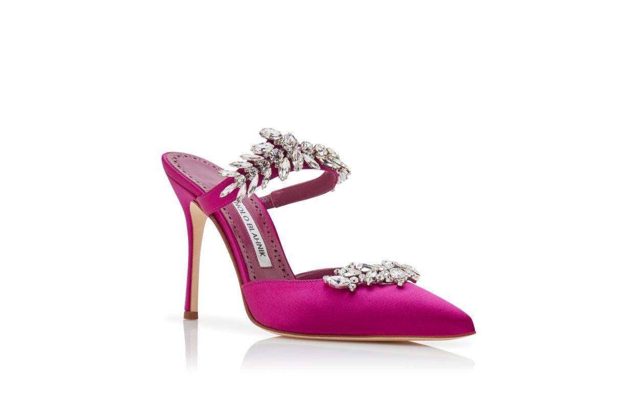 LURUM 105 Fuchsia Satin Crystal Embellished Mules Product Image
