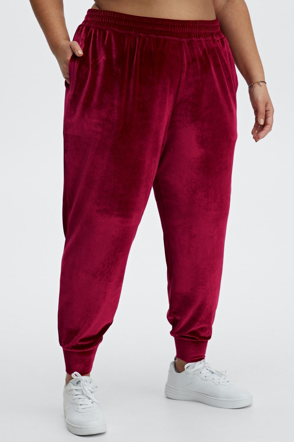 Fabletics Luxe Velour Jogger Womens red plus Size 3X Product Image