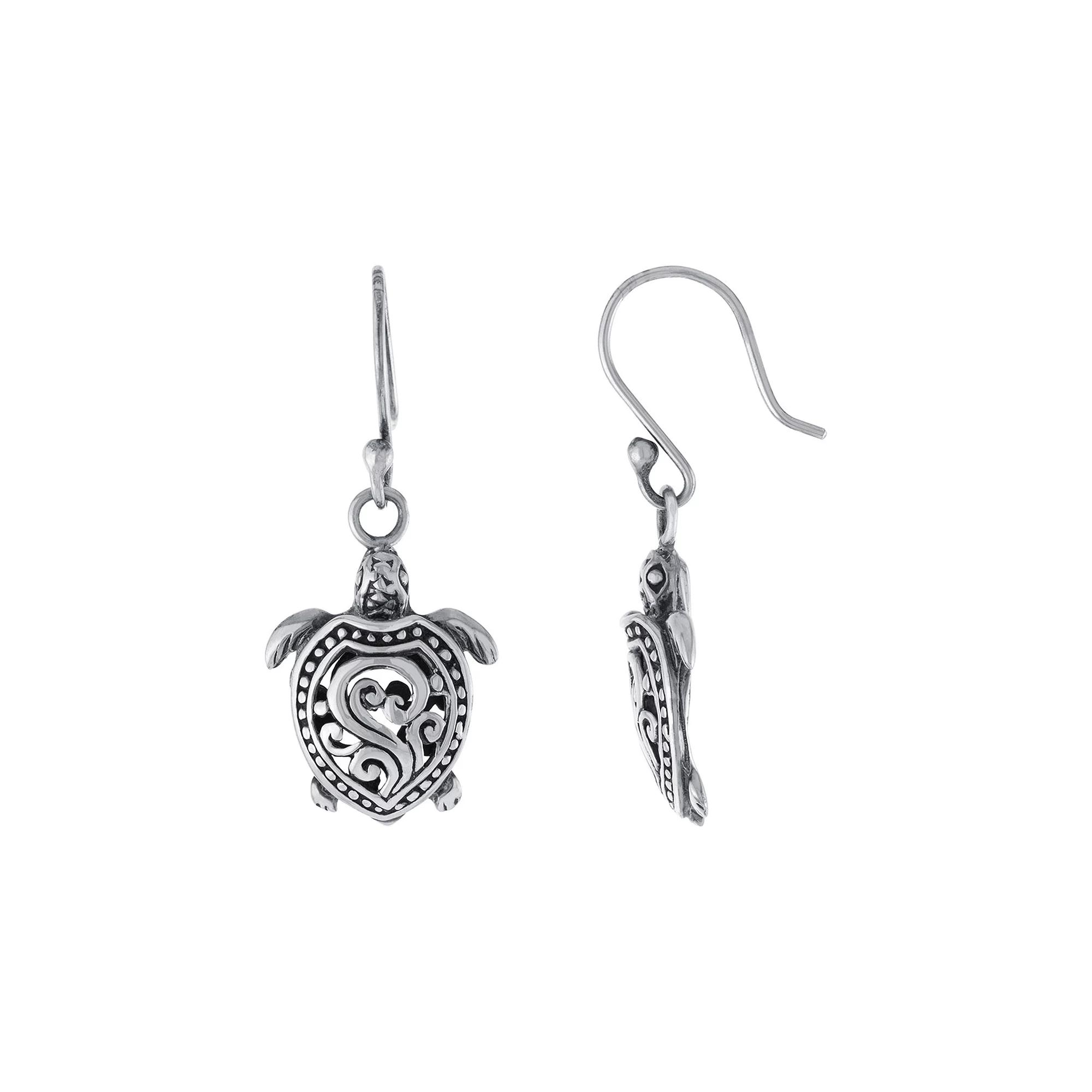 Athra NJ Inc Sterling Silver Oxidized Turtle Drop Earrings, Women's Product Image