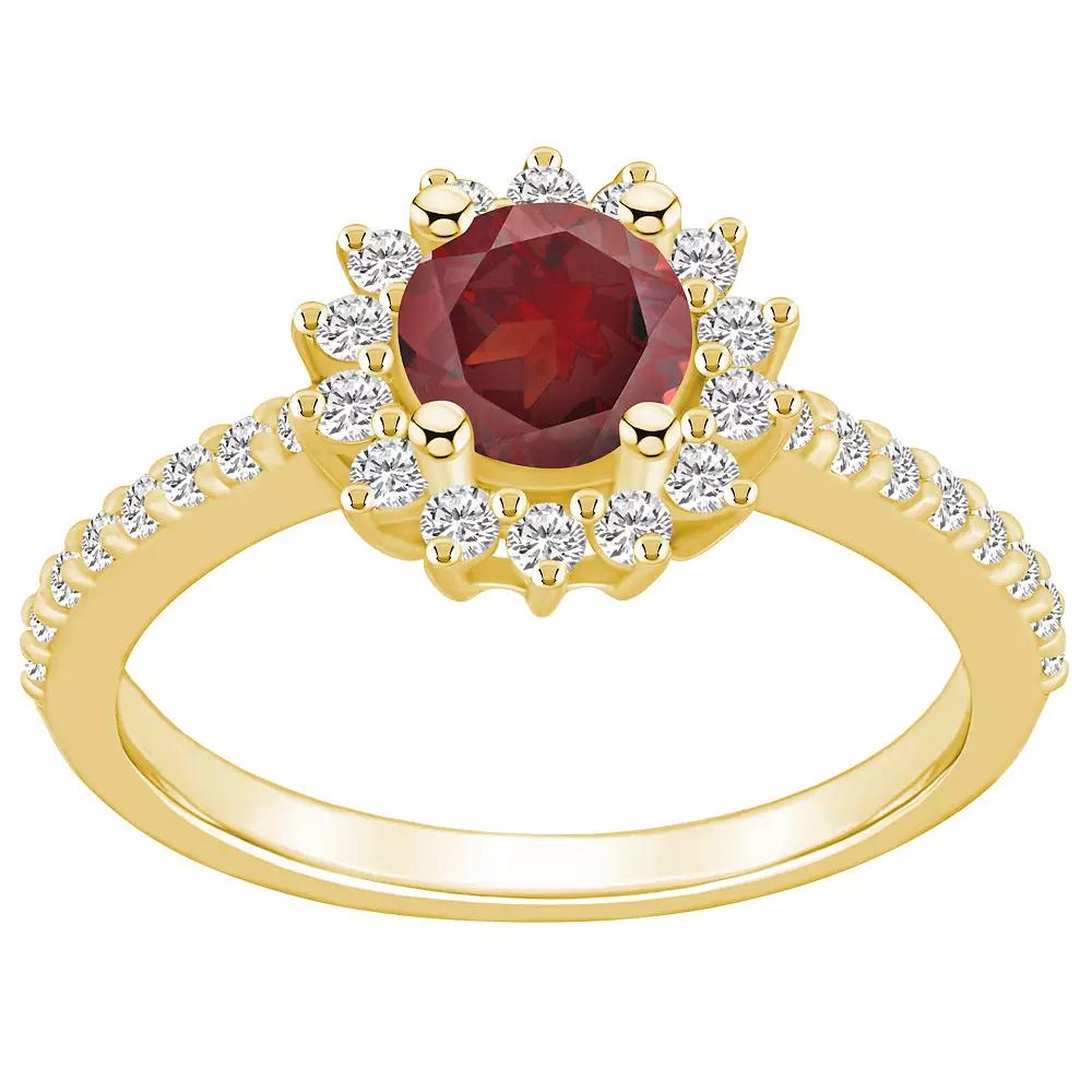 Alyson Layne 14k Gold Garnet & 1/2 Carat T.W. Diamond Halo Ring, Women's, Size: 6, Red Product Image