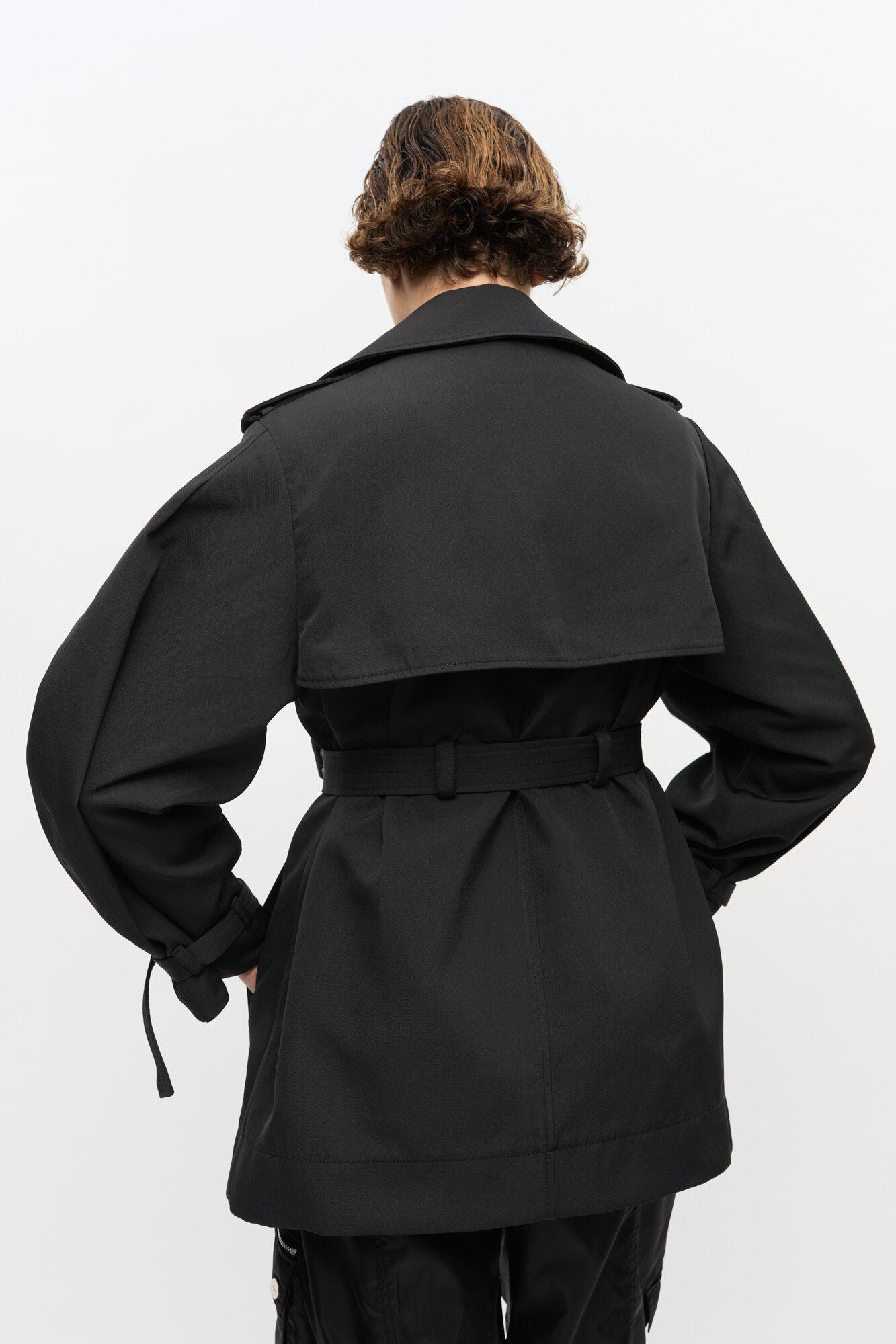 Black Heavy Twill Midi Trench Coat Product Image