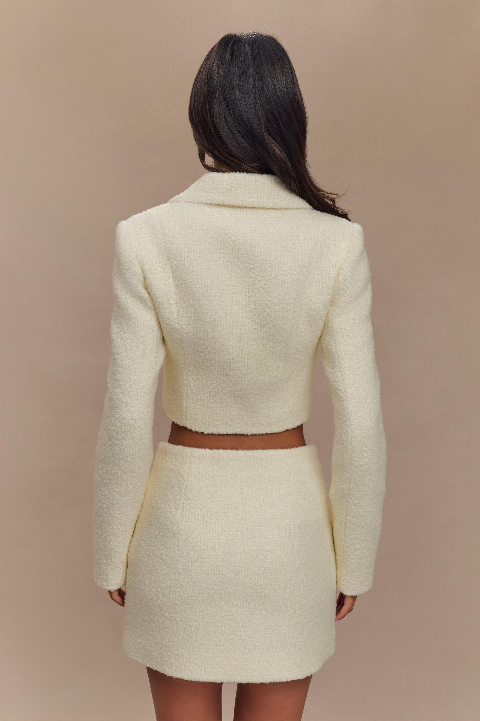 Mirelle Textured Boucle Cropped Long Sleeve Top - Ivory Product Image