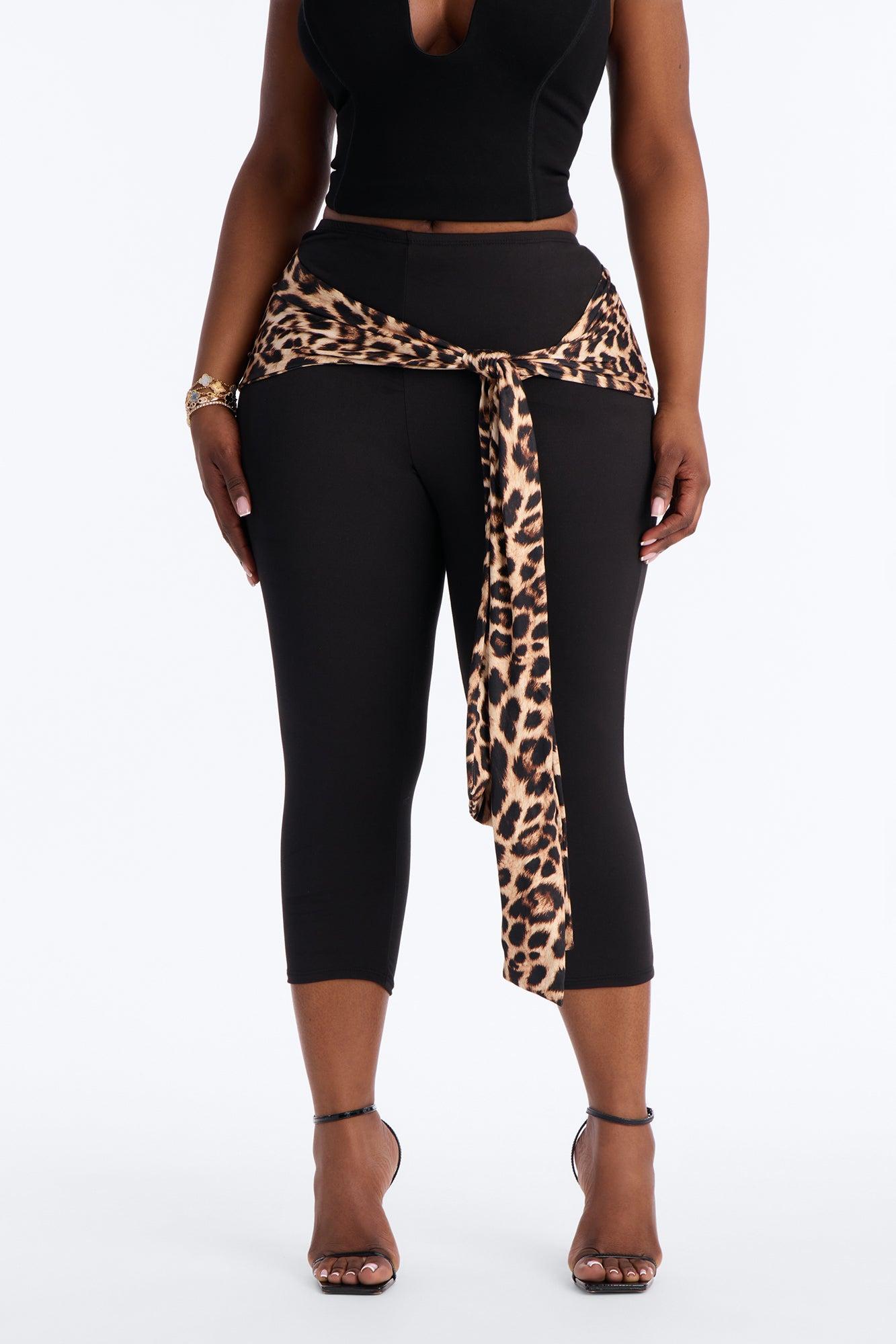 Kiah Low Rise Leopard Tie Waist Capri Legging - Black/combo Female Product Image