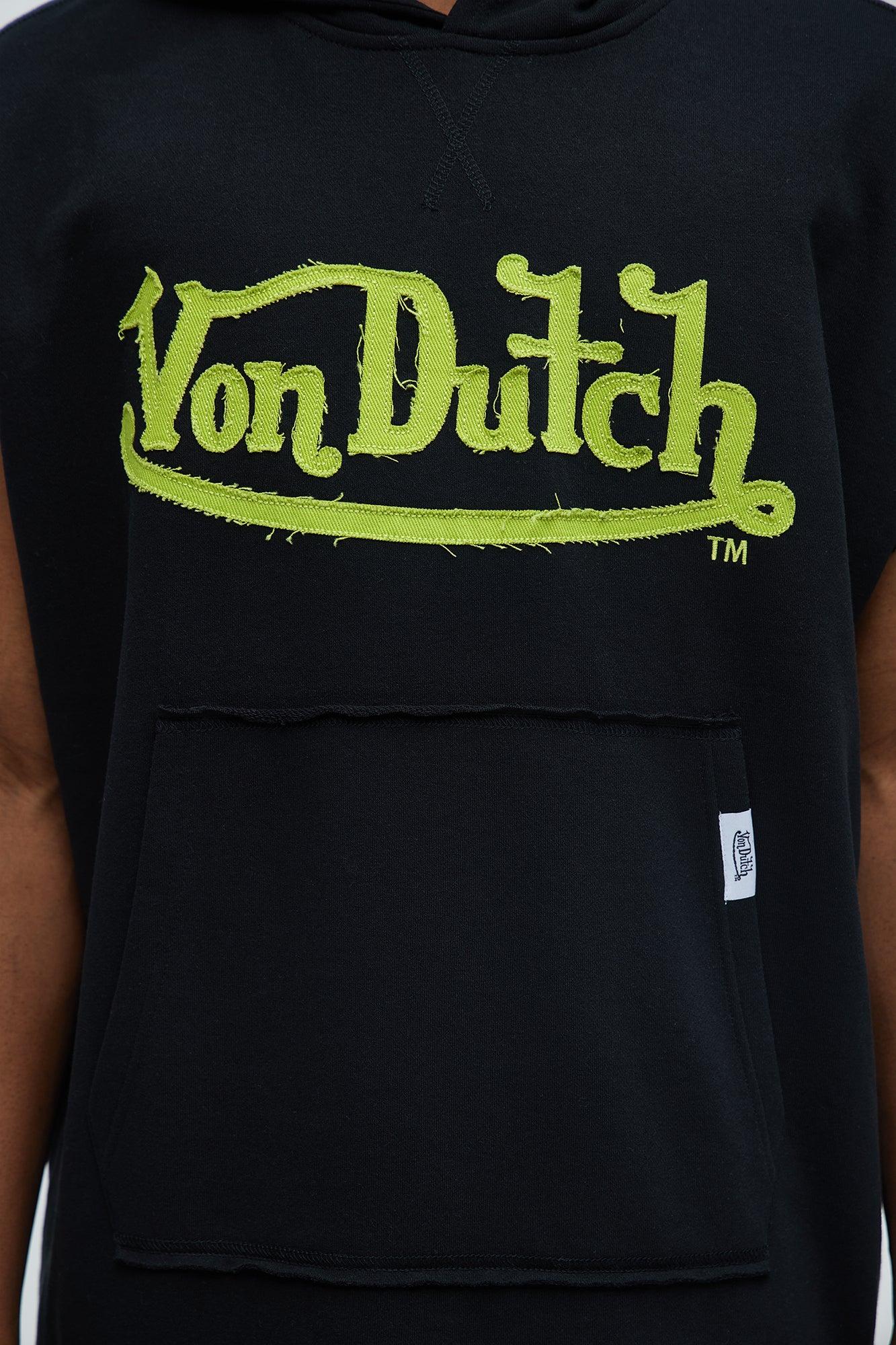 Von Dutch Contrast Stitch Sleeveless Hoodie - Black Product Image