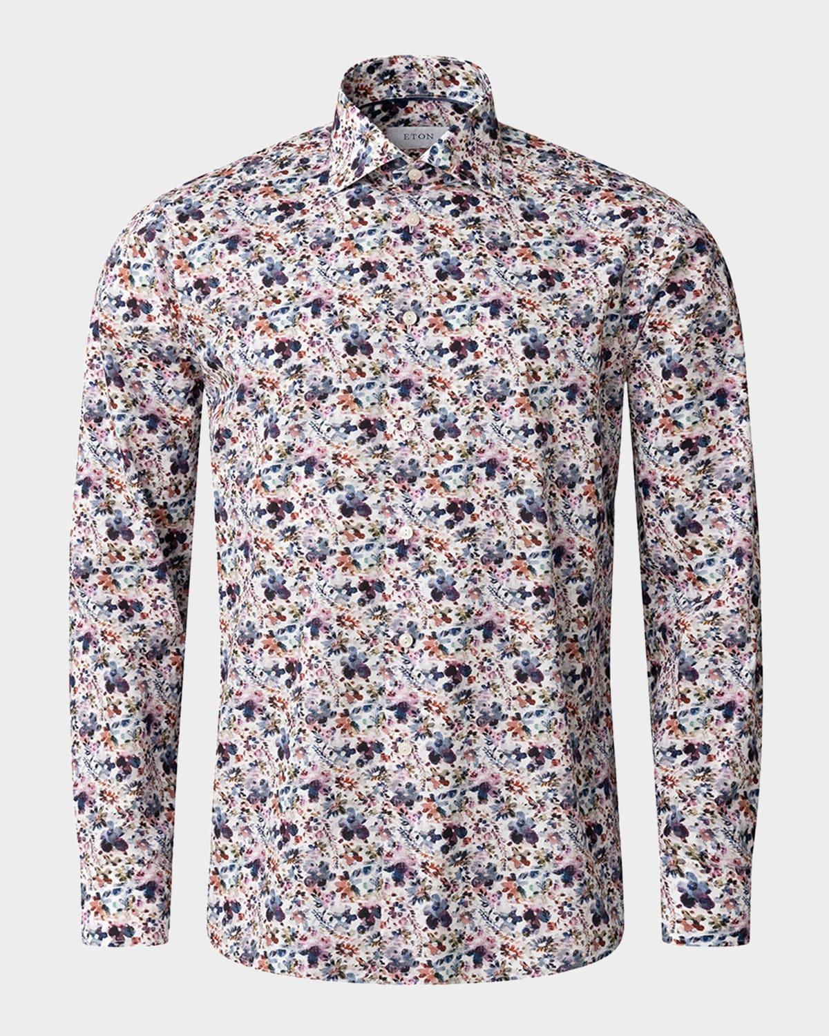 Mens Slim-Fit Cotton Floral Sport Shirt Product Image