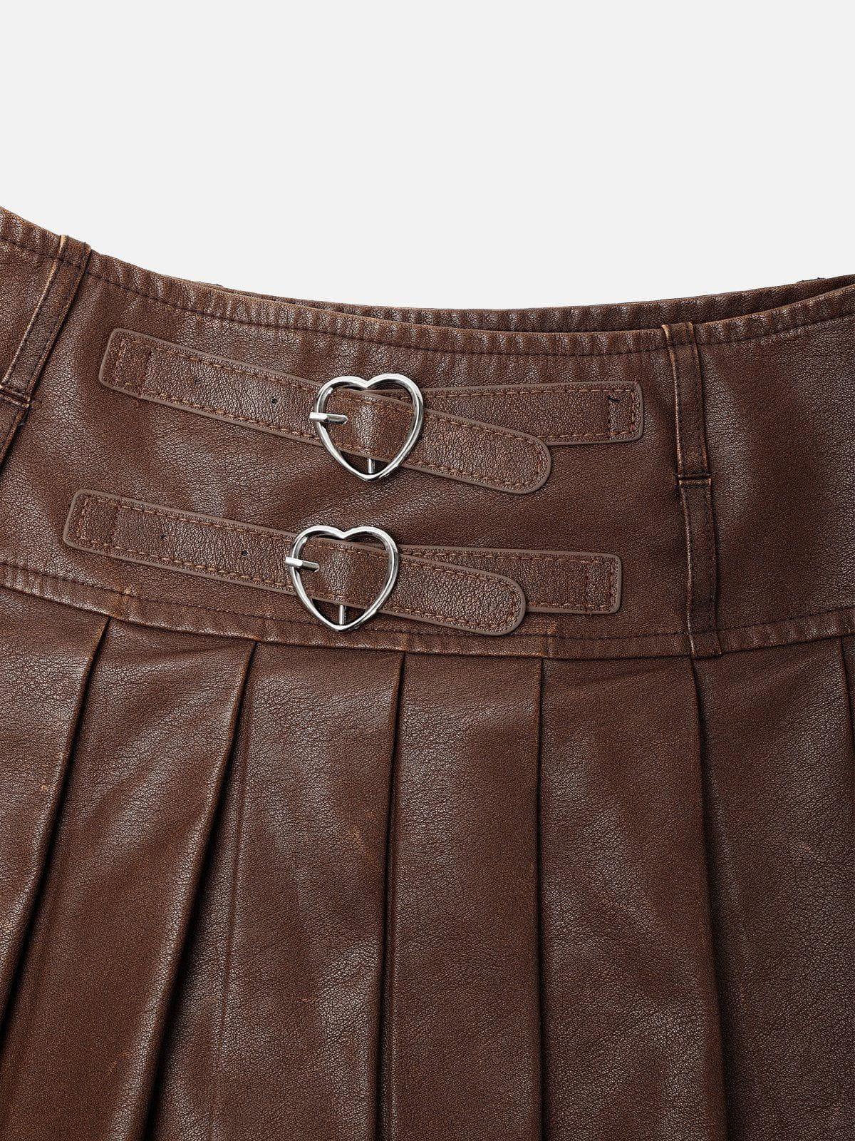 Aelfric Eden Heart Belt Faux Leather Pleated Skirt Female Product Image