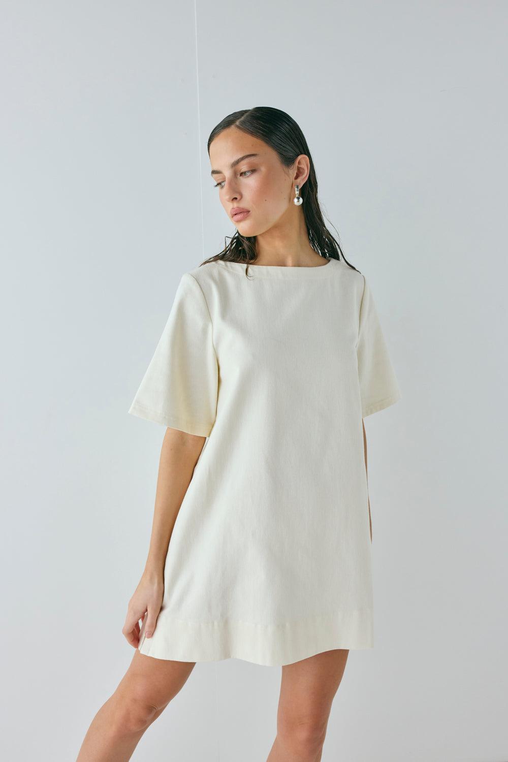Suki Denim Mini Dress Cream Product Image