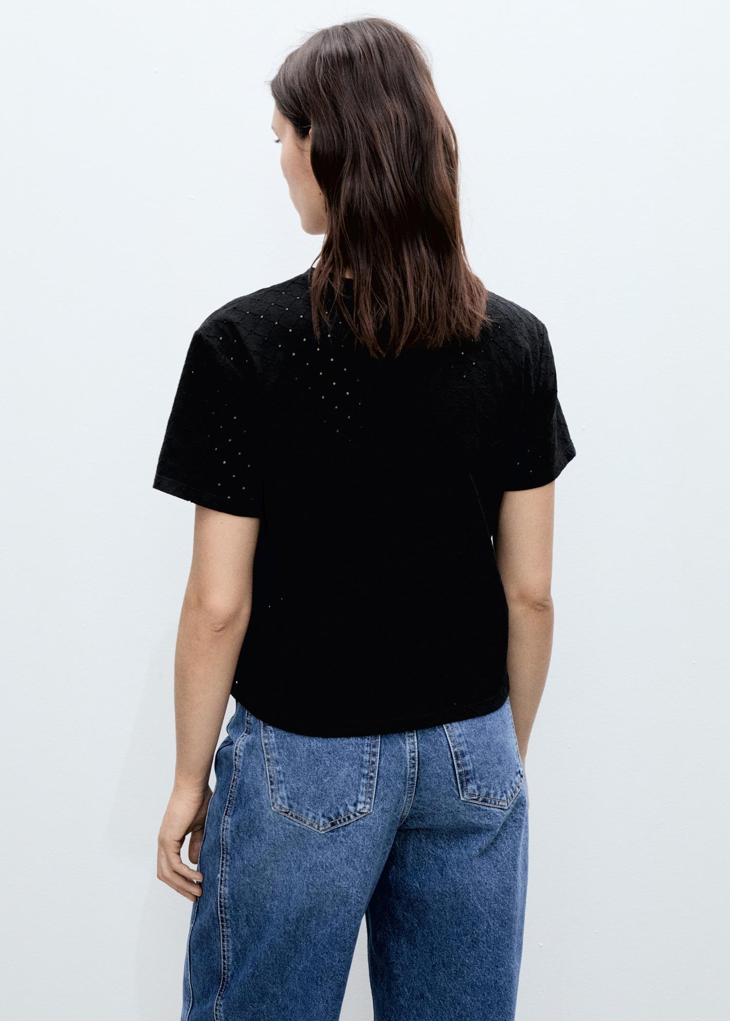 Embroidered openwork t-shirt - Women | MANGO USA Product Image