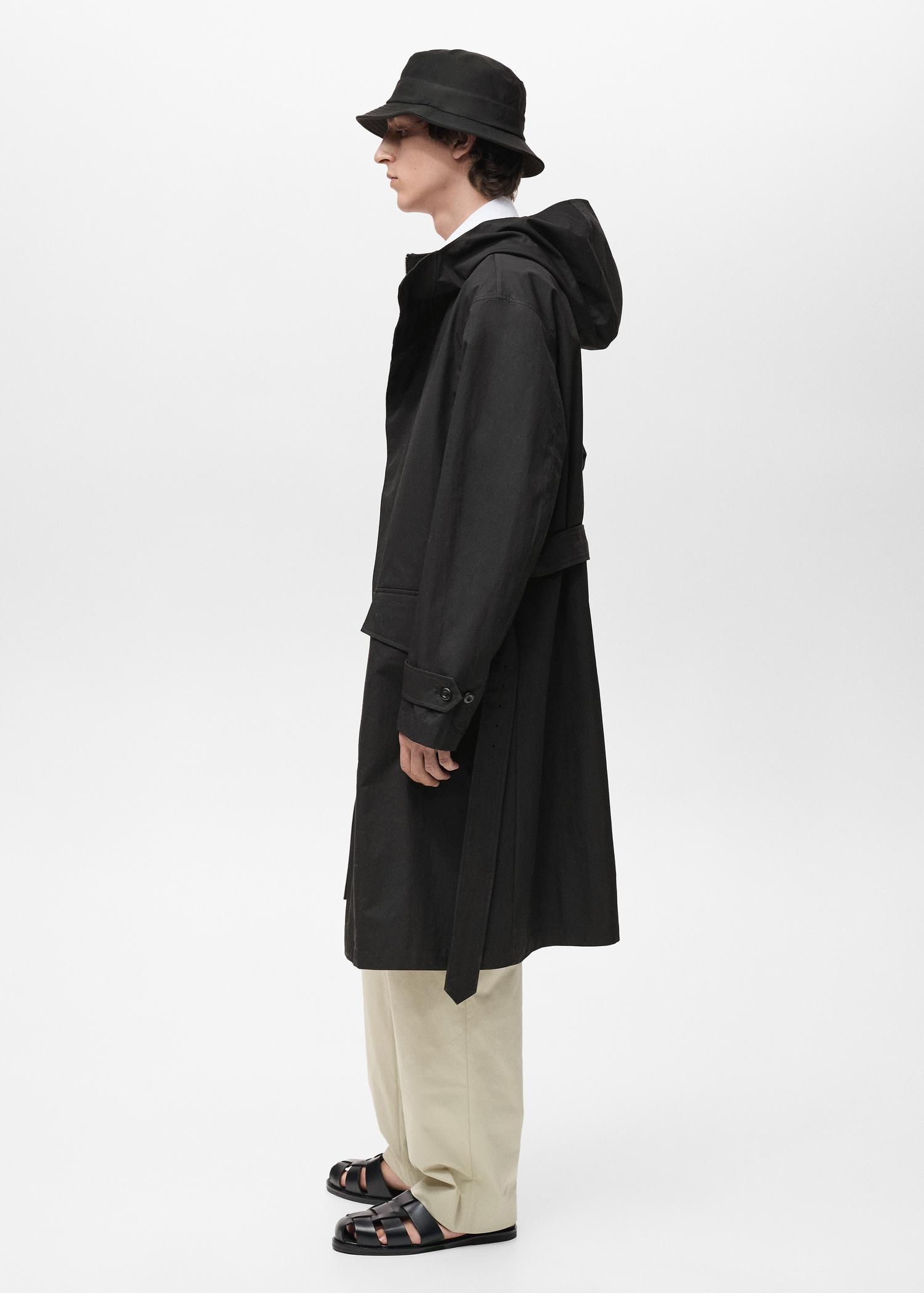 Trench coat with belt and hood - Men | MANGO USA Product Image