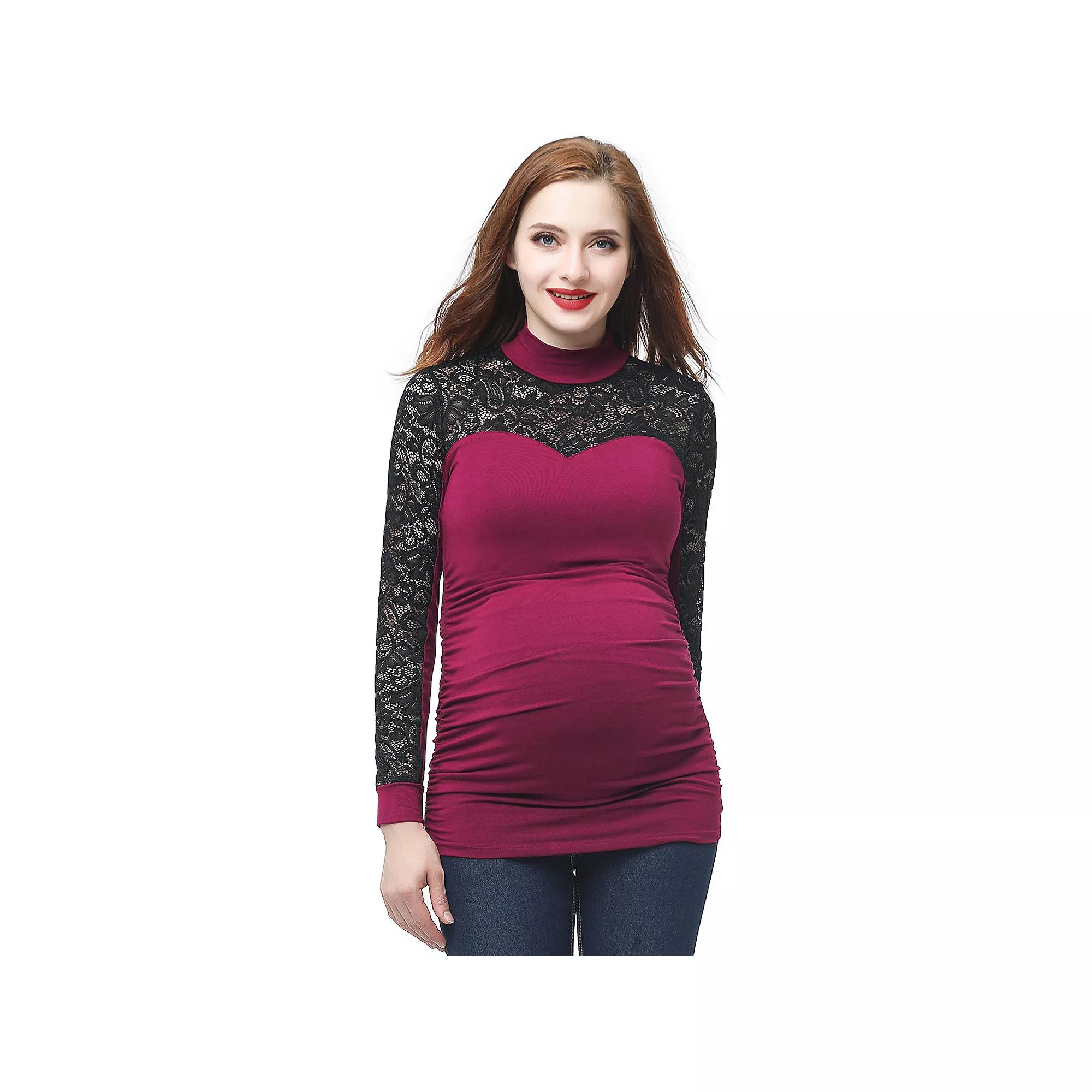 Maternity Pokkori Mockneck Lace Panel Top, Women's,  Product Image