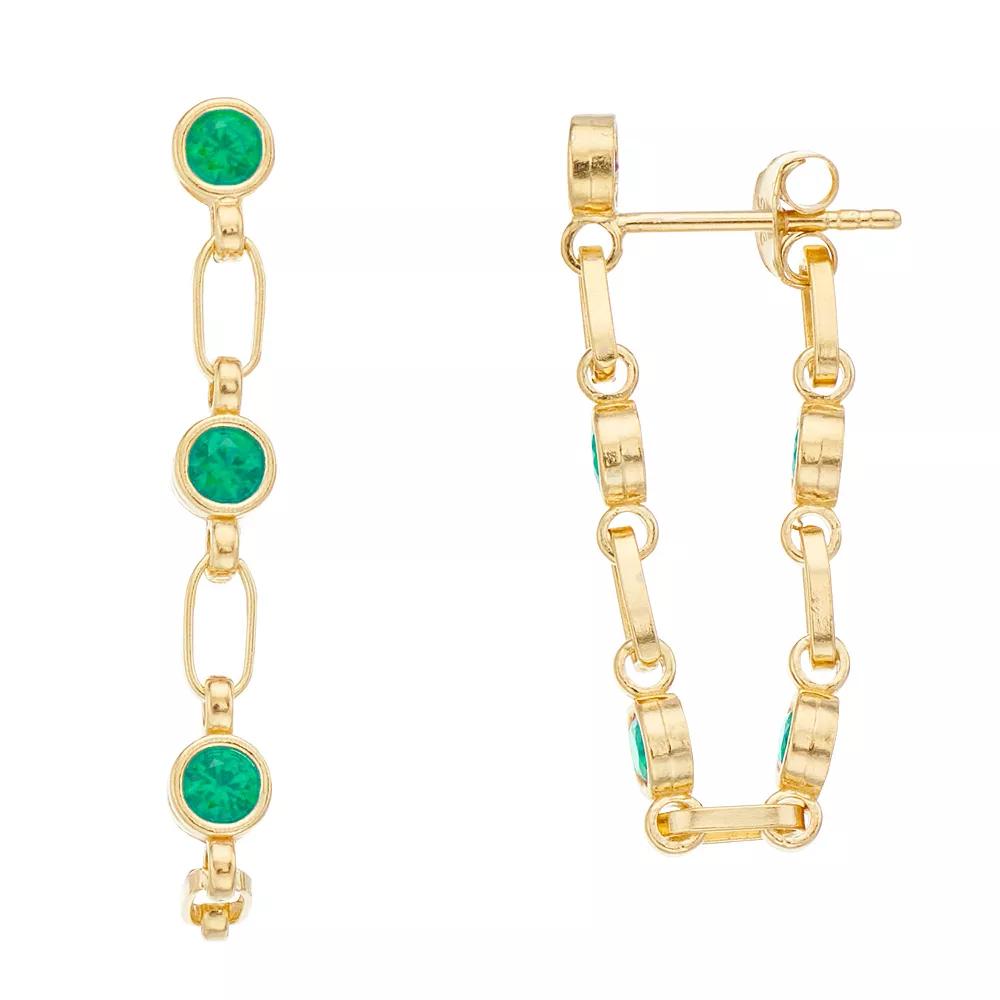 Kristen Kesho Sterling Silver Lab-Created Emerald Front-to-Back Chain Hoop Earrings, Women's, Gold Tone Product Image