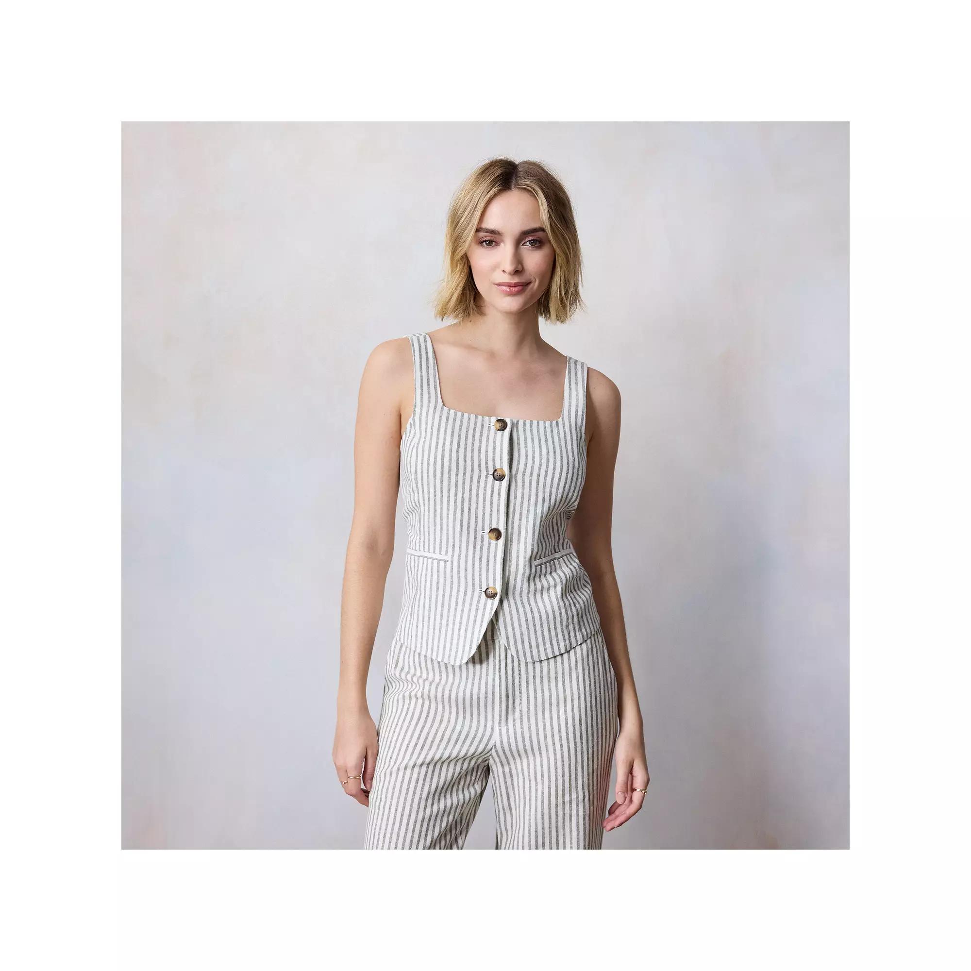 Women's LC Lauren Conrad Thin Strap Square Neck Vest, Size: XXL, Green Monaco Stripe Product Image