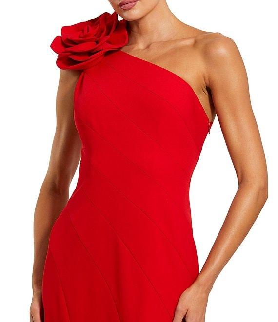 Mac Duggal Crepe One-Shoulder Neck Sleeveless Rosette Mermaid Gown Product Image