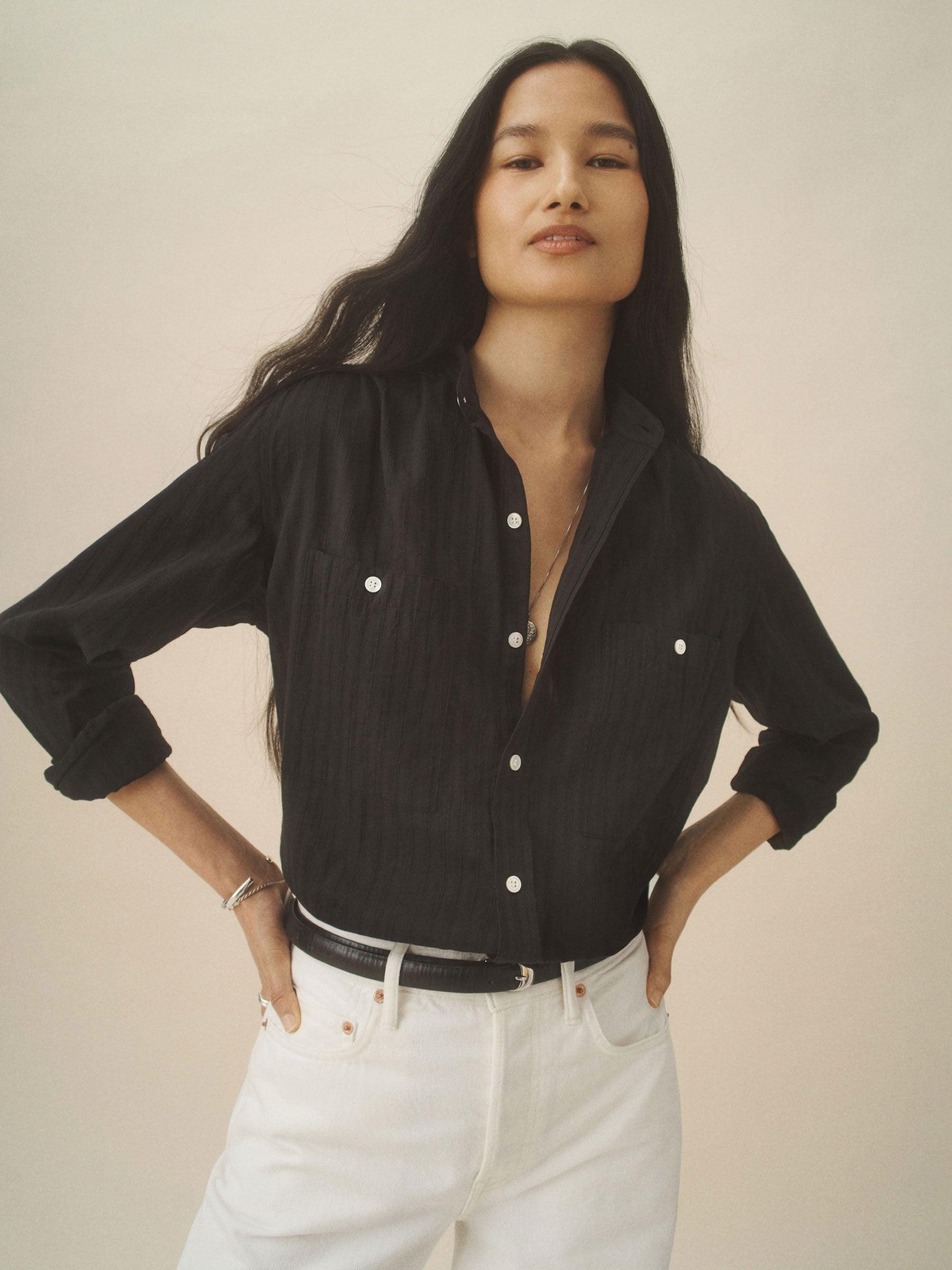 Black Cotton Dobby Studio Shirt Product Image