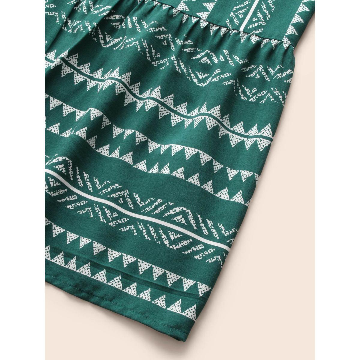 Plus Size Striped Geometric Pocket Ruffle Hem Sleeveless Tank Dress DarkGreen Women Casual Non V-neck Sleeveless Curvy BloomChic 26/4X Product Image