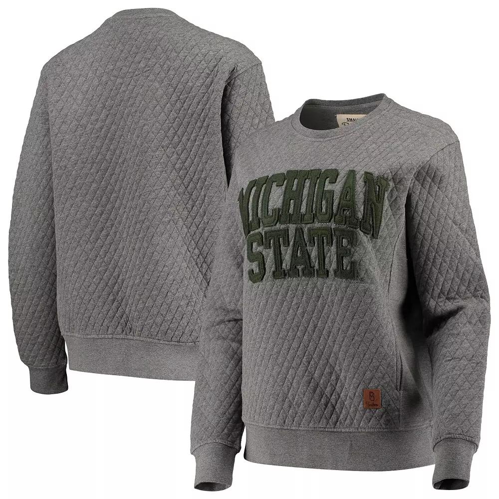 Women's Pressbox Heather Charcoal Michigan State Spartans Moose Quilted Pullover Sweatshirt,  Product Image