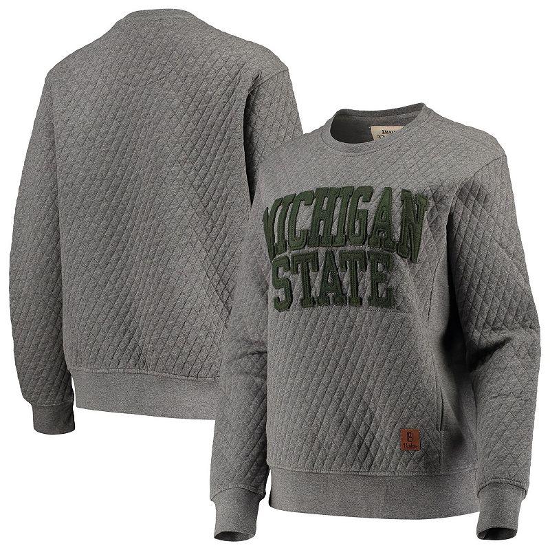 Women's Pressbox Heather Charcoal Michigan State Spartans Moose Quilted Pullover Sweatshirt,  Product Image