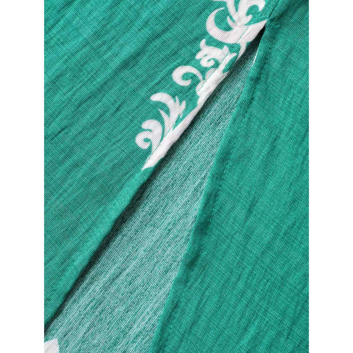 Plus Size Rayon Boho Print Slit Pockets Midi Dress Emerald Women Overlap Collar Short sleeve Curvy BloomChic 26/4X Product Image