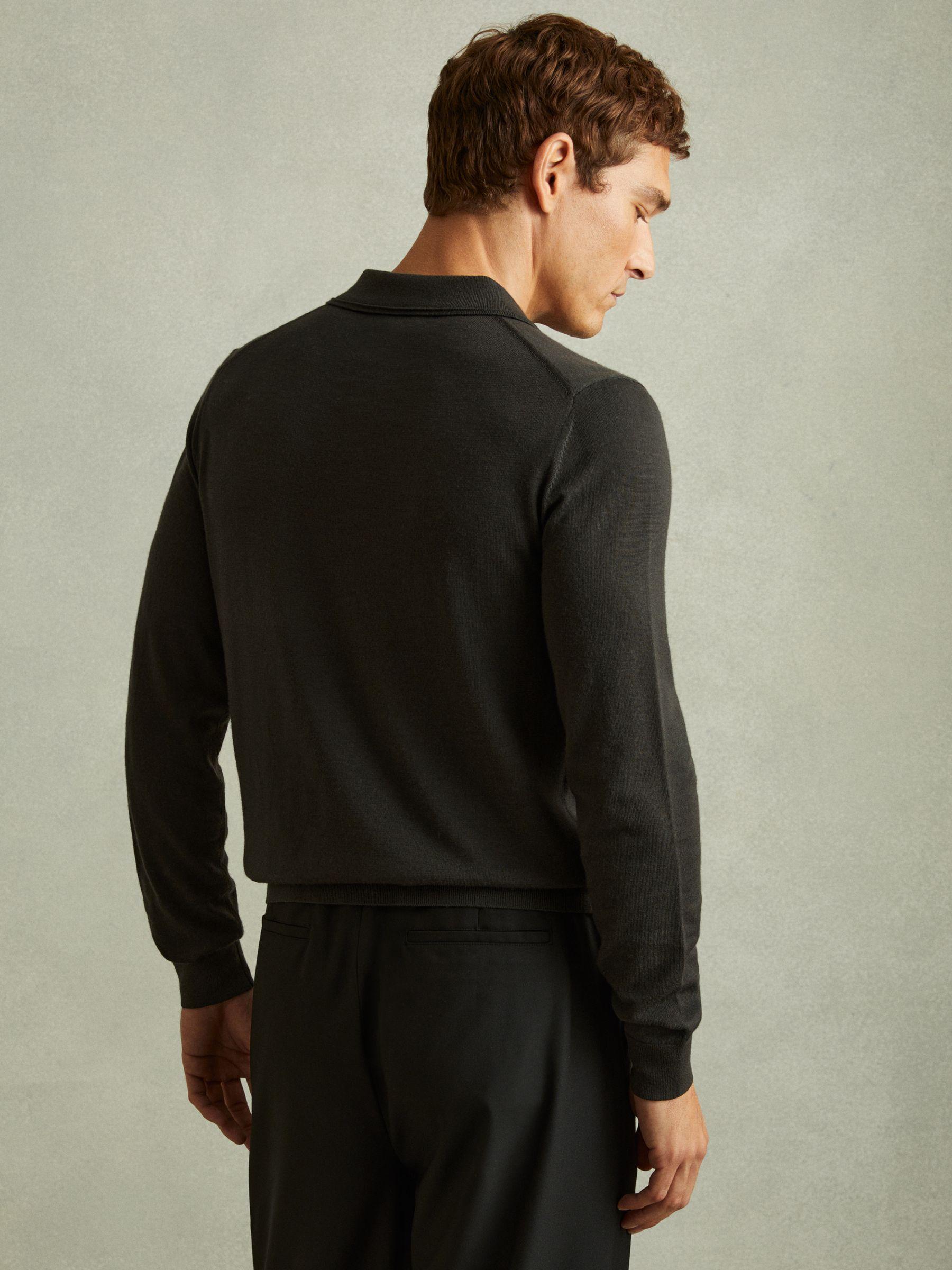 Merino Wool Polo Shirt in Dark Military Green Product Image