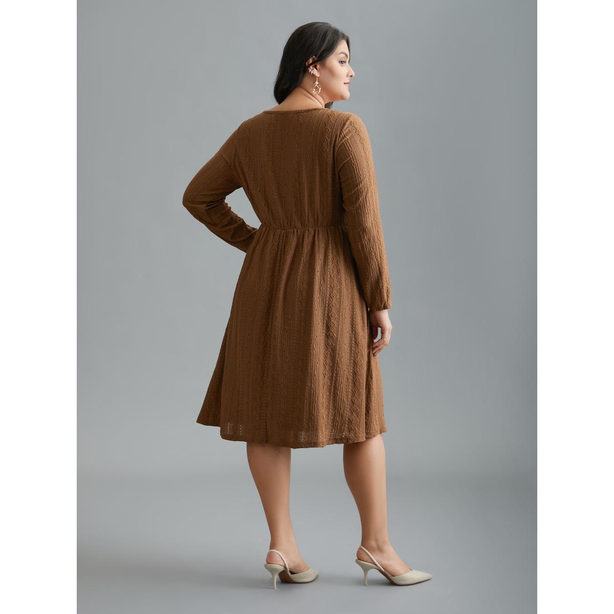 Plus Size Textured Button Detail Square Neck Knit Dress Browncoffeecolor Women Elegant Texture Knit Dresses Bloomchic 30/6X Product Image