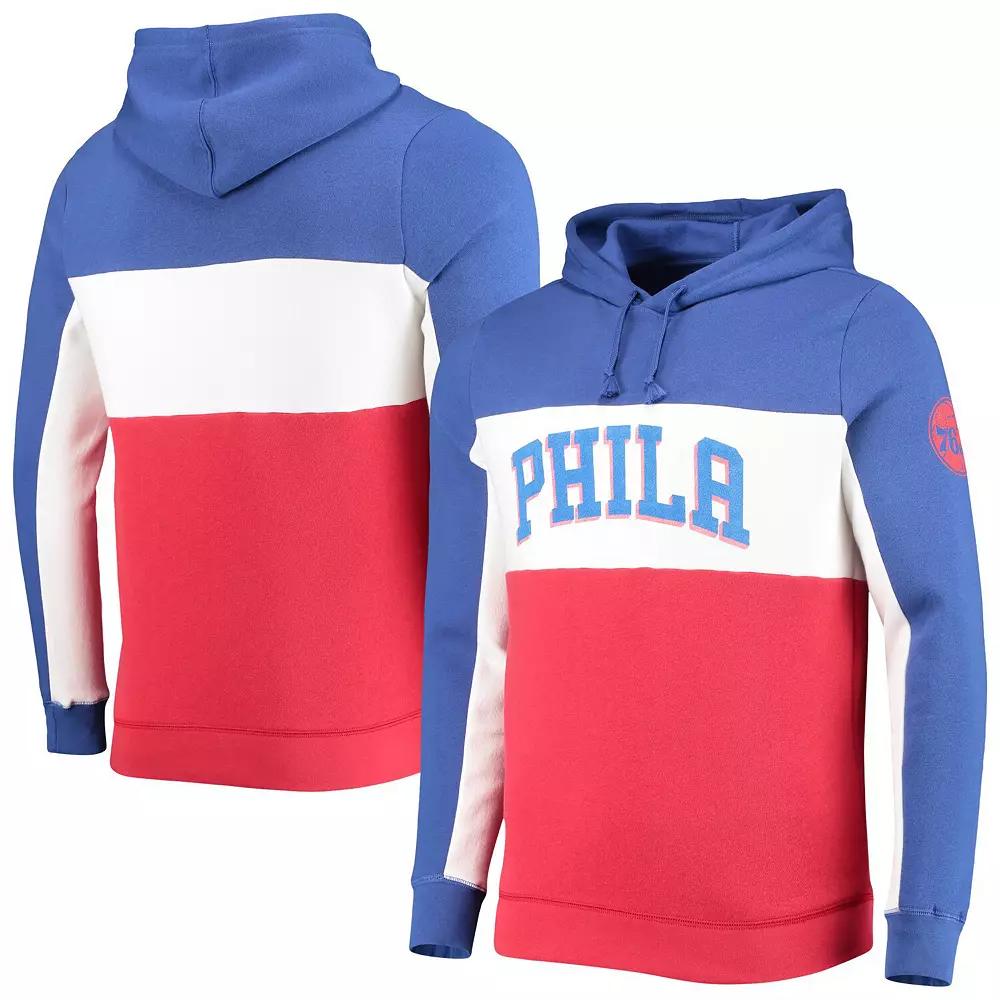 Men's Junk Food Blue/White Philadelphia 76ers Wordmark Colorblock Fleece Pullover Hoodie, Size: Medium, 76r Blue Product Image