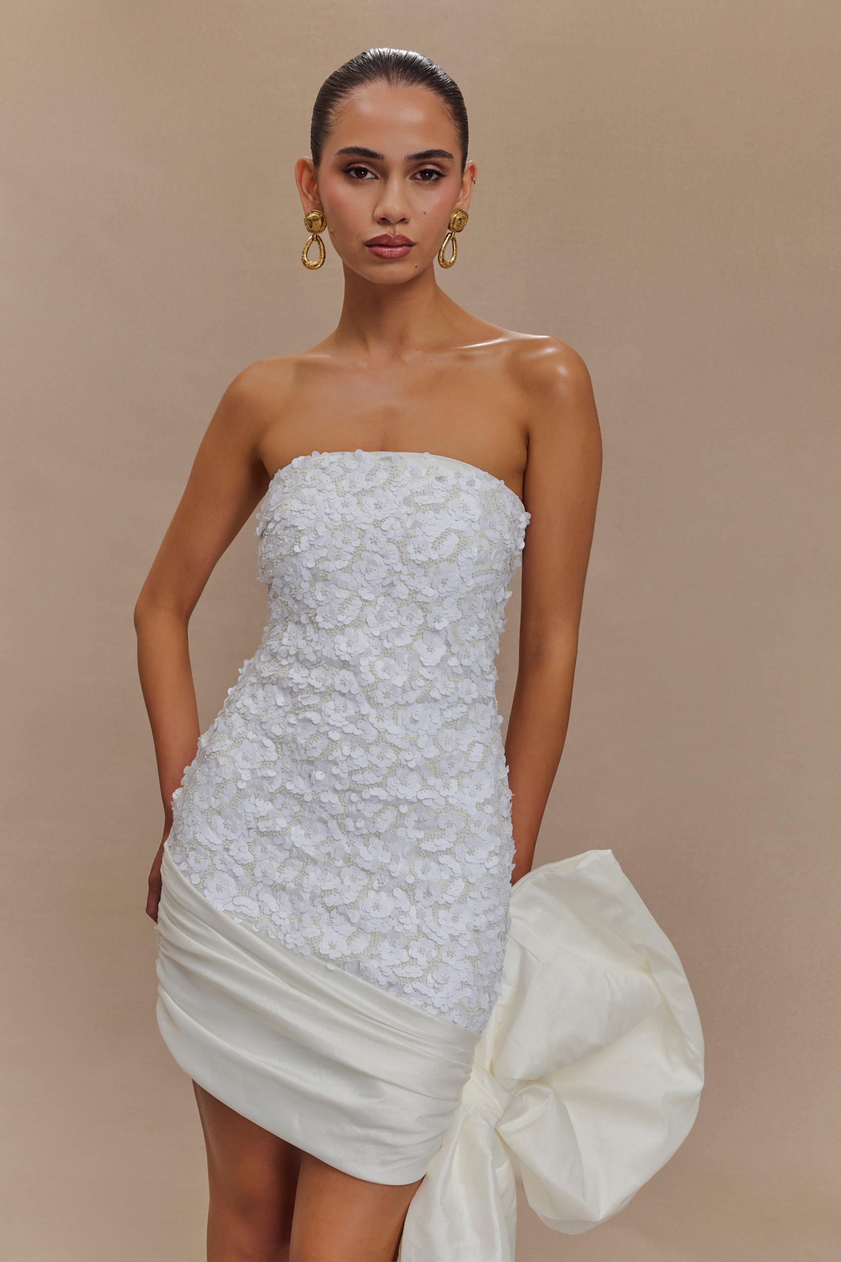 Franka Strapless Bow Mini Dress - White Product Image