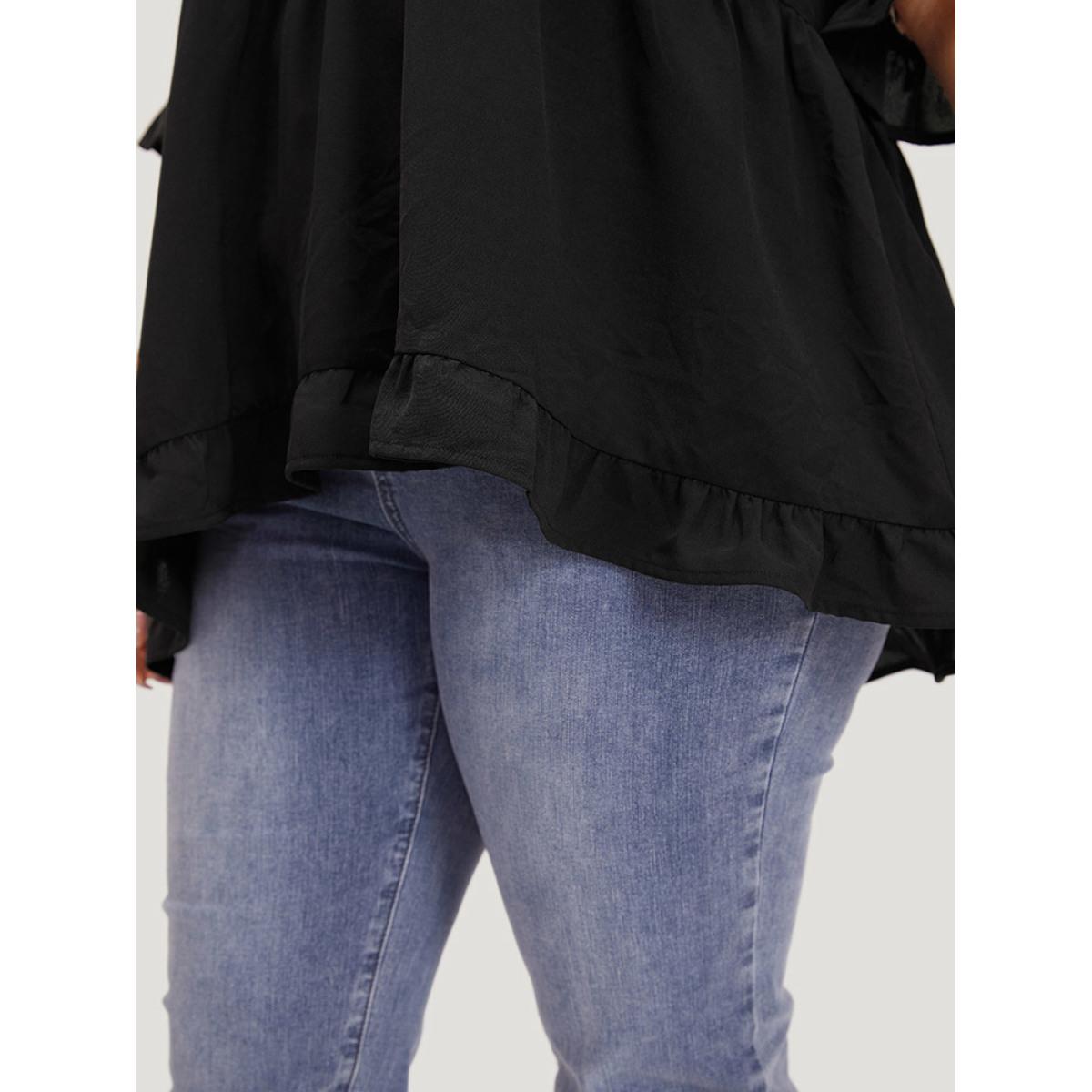 Plus Size Multicolor Leopard Print Raglan Sleeve Gathered Ruffle Trim Blouse Women Elegant Half Sleeve V-neck Dailywear Blouses BloomChic 18-20/2X Product Image