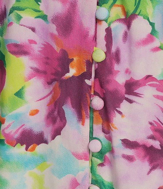 Calessa Summer Floral V-Neck Banded Collar Elbow Sleeve Top Product Image