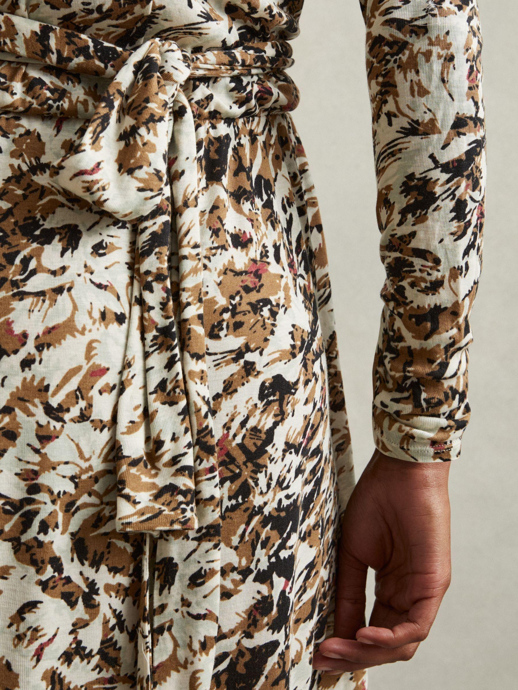 Wool-Blend Floral-Print Jersey Dress in Khaki/Cream Product Image