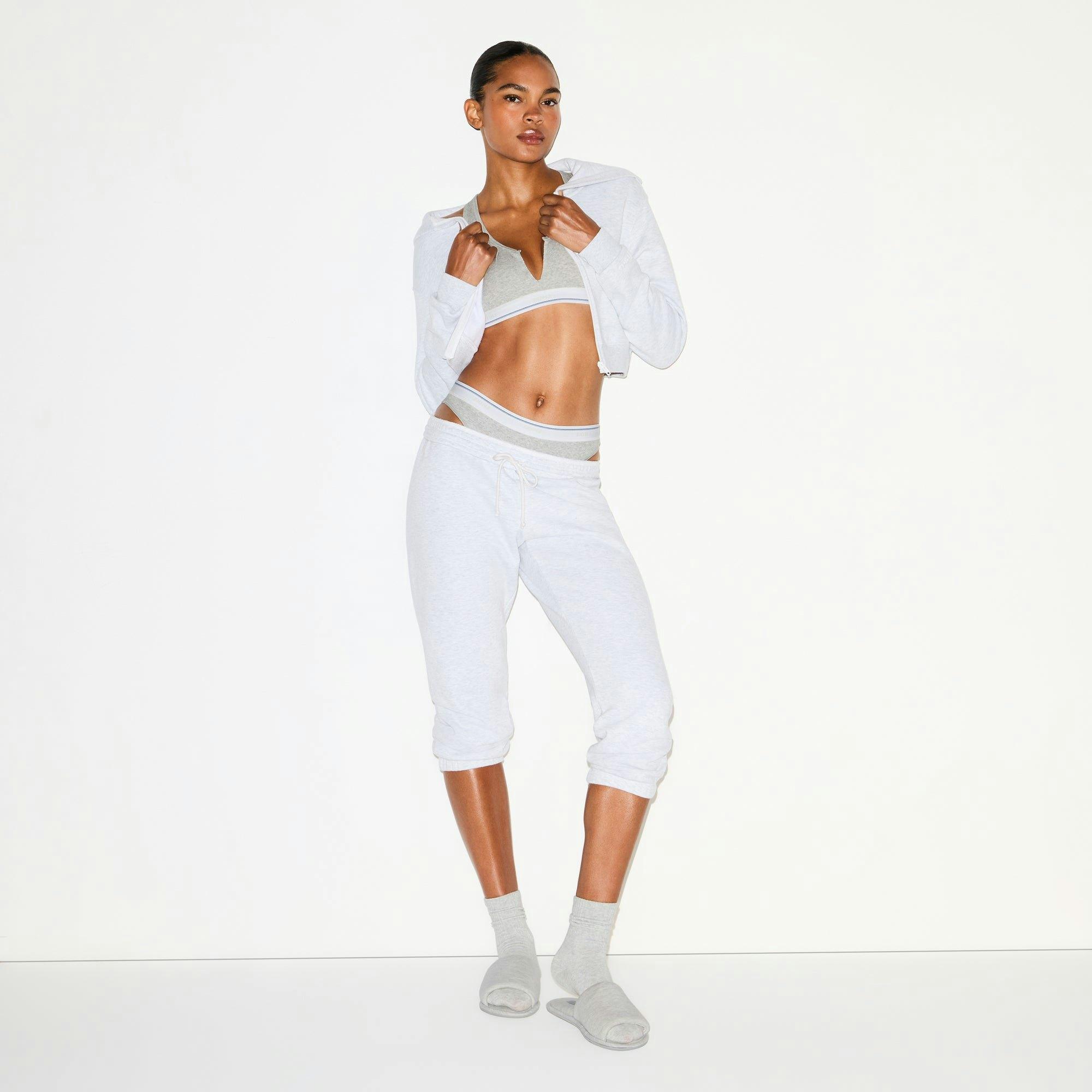 COTTON RIB SPLIT NECK BRALETTE | LIGHT HEATHER GREY STRIPE Product Image