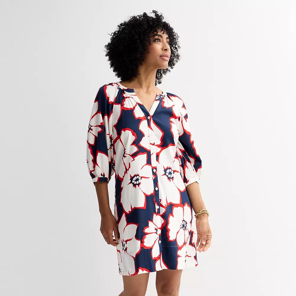 Women's Sonoma Goods For Life® Button Front Shift Dress, Size: Medium, Blue Brush Floral Product Image