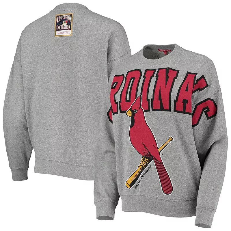 Women's Mitchell & Ness Heathered Gray St. Louis Cardinals Cooperstown Collection Logo Lightweight Pullover Sweatshirt,  Product Image