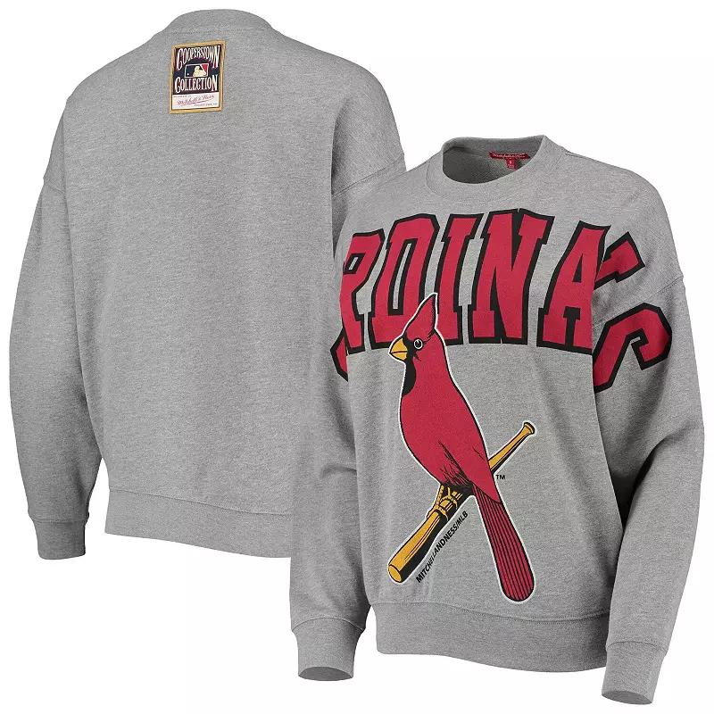 Women's Mitchell & Ness Heathered Gray St. Louis Cardinals Cooperstown Collection Logo Lightweight Pullover Sweatshirt,  Product Image