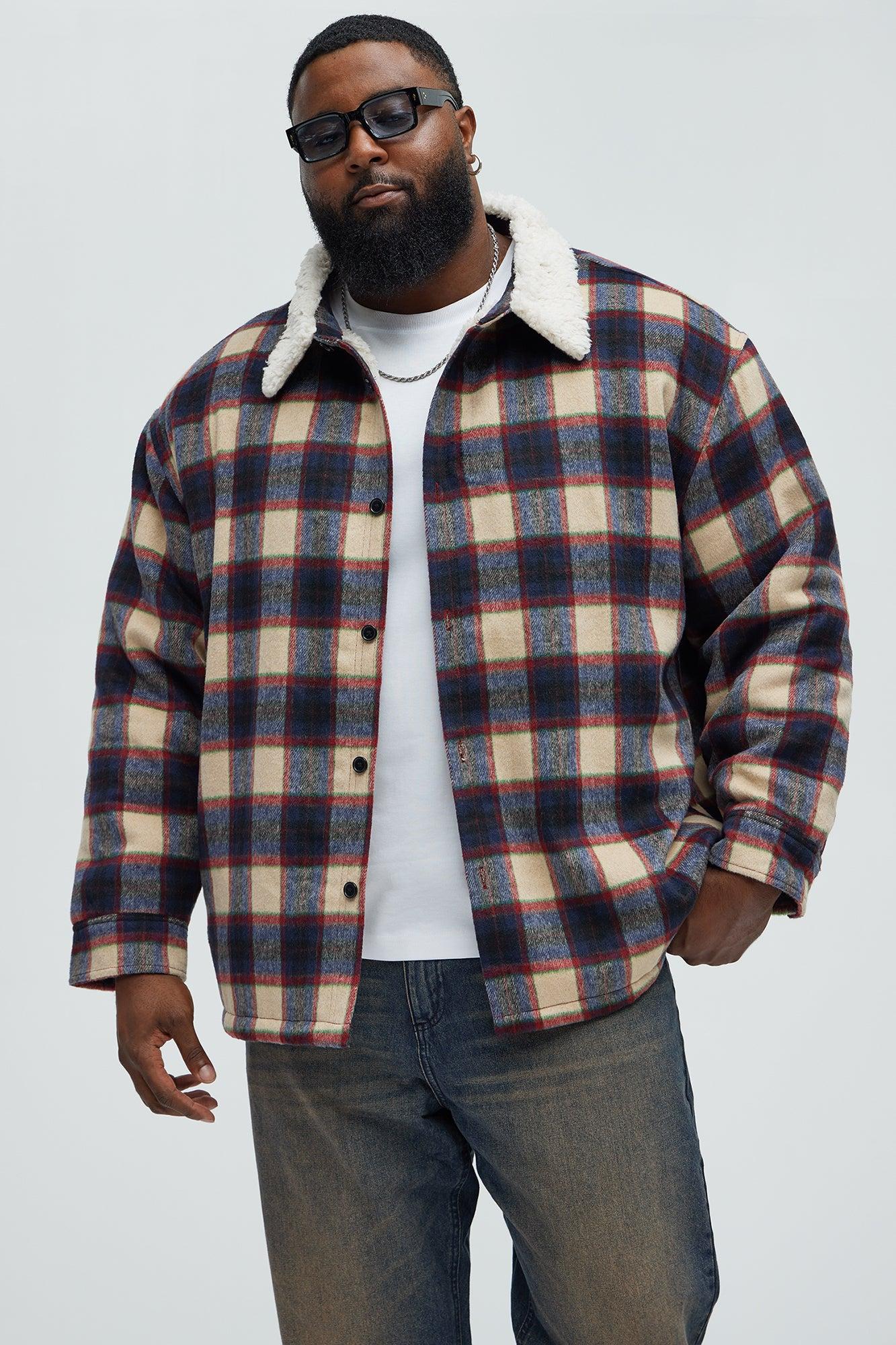 Sherpa Flannel Shacket - Red/combo Product Image