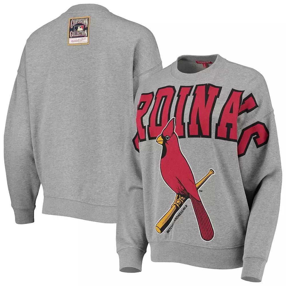 Women's Mitchell & Ness Heathered Gray St. Louis Cardinals Cooperstown Collection Logo Lightweight Pullover Sweatshirt,  Product Image