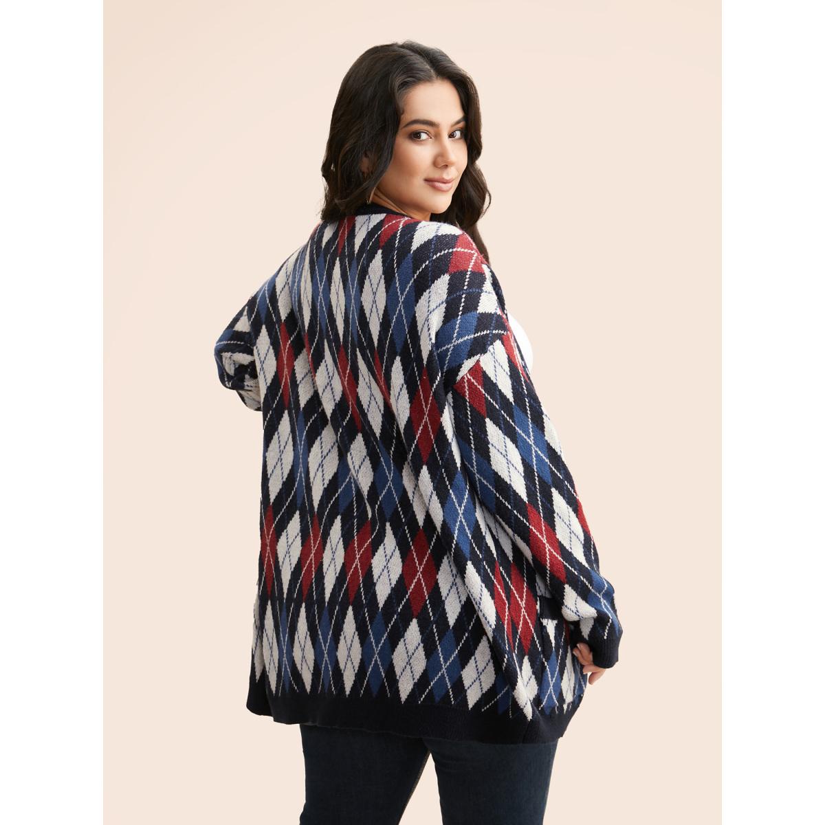 Plus Size Plaid Drop Shoulder Pocket Cardigan Midnight Women Playful Loose Long Sleeve Casual Cardigans BloomChic 26/4X Product Image
