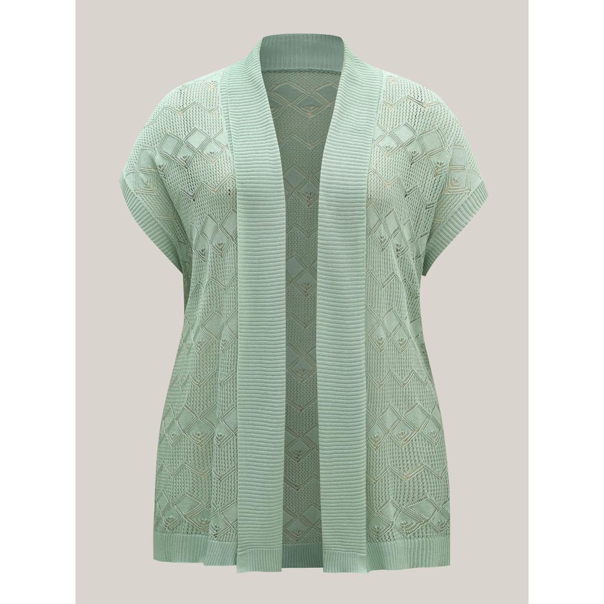 Plus Size Eyelet Trim Folded Collar Knit Cardigan Mint Women Casual Loose Sleeveless Everyday Cardigans BloomChic 18-20/2X Product Image